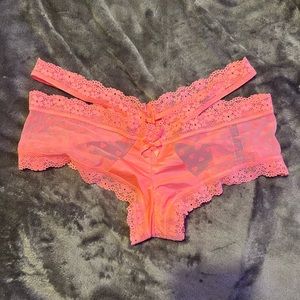 Victoria’s Secret Salmon Hearts Mesh and Lace Cheeky with Butt Cutout